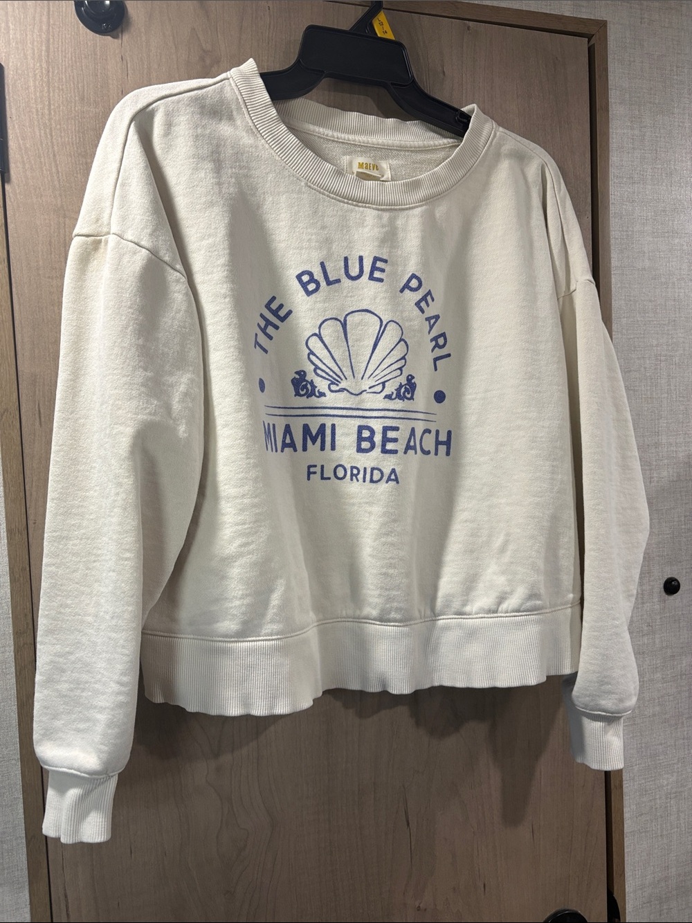 Anthropologie Cream Crewneck Sweatshirt with Blue Miami Beach Graphic